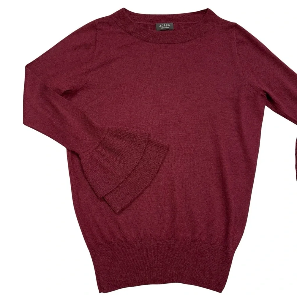 J.Crew Cashmere Boatneck Ruffle-Sleeve Burgundy Sweater Size S